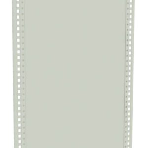 A light gray steel side panel designed for a shelving unit. The panel features vertical rows of small, evenly spaced holes along its edges. It is tall and rectangular, with a smooth finish.