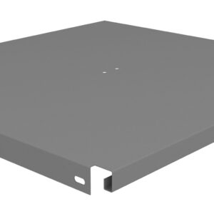 A gray, flat rectangular metal panel with a small handle and a few holes on its surface. The panel has two holes on the side and appears to be part of an industrial or mechanical component.