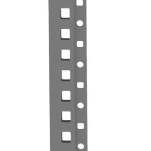 A long, narrow metal beam with evenly spaced square holes along its length, shown vertically on a plain white background.