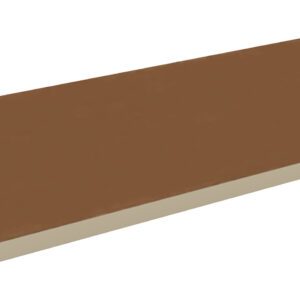 A rectangular, brown shelf board with a beige edge, isolated on a white background.