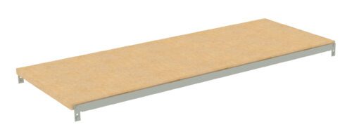 cis4nnzdenka5wojzahf.jpg A rectangular wooden shelf with a light brown surface and attached to a metal frame. The frame has mounting holes for installation. The shelf is viewed from an angled perspective on a white background.