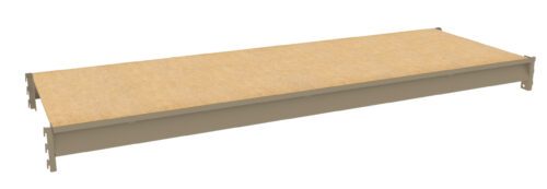 Illustration of a rectangular beige shelf with a light brown surface, featuring metal brackets on the sides for support or attachment. The shelf is isolated against a plain white background.