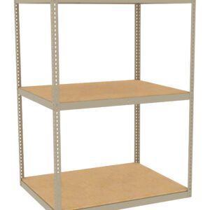 A three-tiered metal shelving unit with wooden shelves. The frame is light gray, and the shelves have a natural wood finish. The structure is simple and utilitarian, designed for storage or organization.