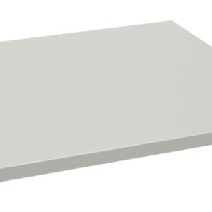 A gray, flat, square metal plate with a smooth surface. It has a small rectangular cutout on one edge and a circular hole on the opposite edge. The plate is positioned on a light gray background.