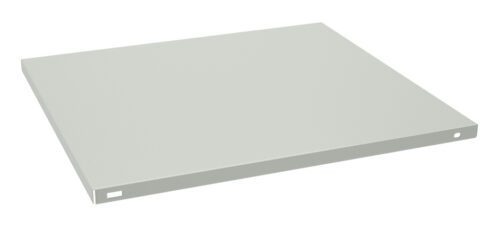 clcpk1d0epj8h3xx2yud.jpg A gray, flat, square metal plate with a smooth surface. It has a small rectangular cutout on one edge and a circular hole on the opposite edge. The plate is positioned on a light gray background.