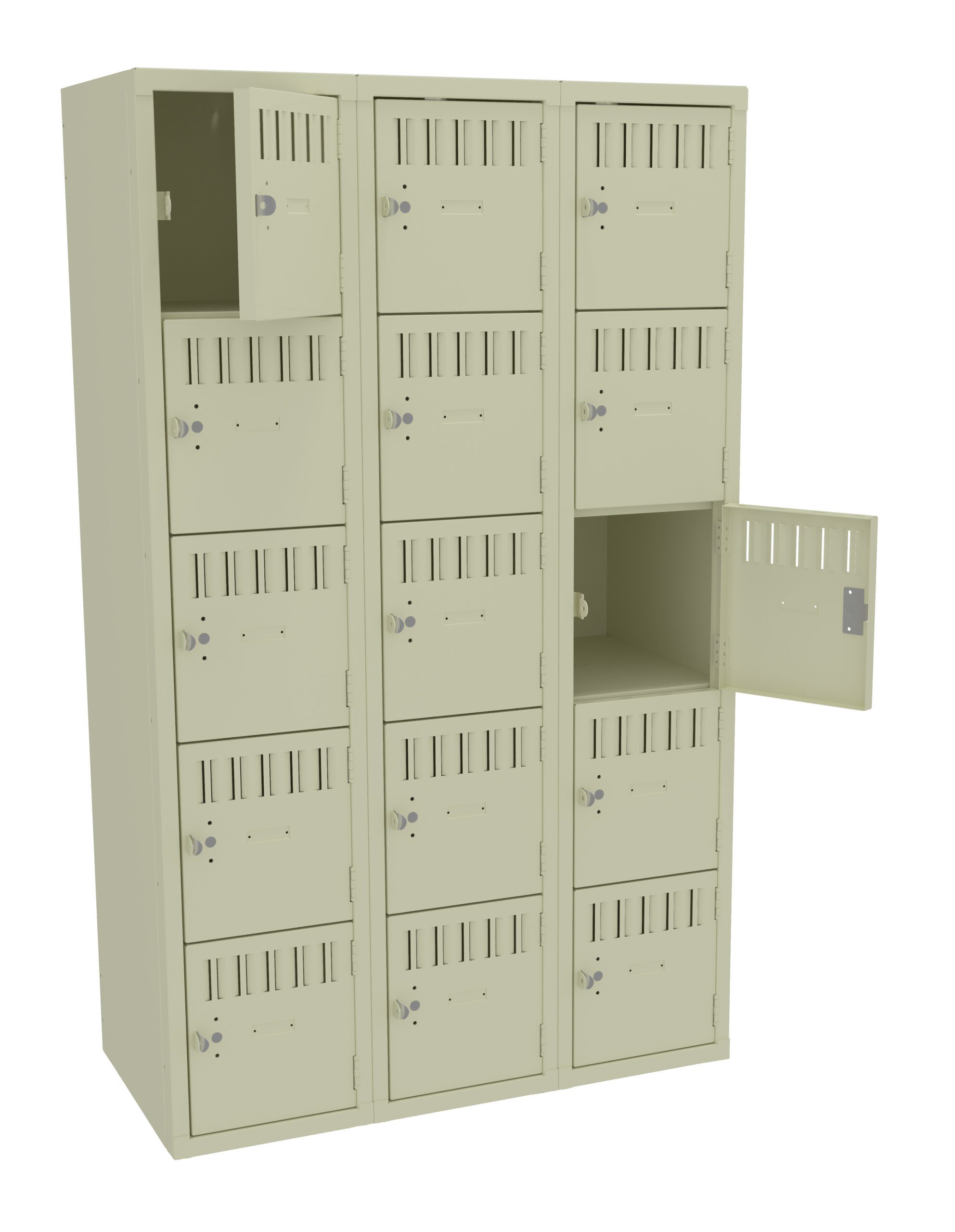 36" W x Three-Wide Assembled Five-Tier Box Locker without Legs, Champagne/Putty