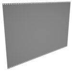 A large sheet of pin-feed computer paper viewed at an angle, showing its gray surface. The paper has perforated edges with evenly spaced holes along both sides, typical for continuous feed printers.