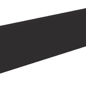 A black metal rack mount blanking panel with a flat surface and two small holes on each end for mounting. The panel is designed to fill unused slots in an equipment rack, improving airflow and organization.