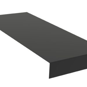 A 3D rendering of a black trapezoidal object with a long, flat top and angled sides. The shape appears to have a slight shadow underneath, indicating depth and dimension against the white background.