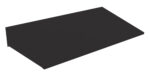 A black, rectangular, flat object with a smooth surface is seen against a white background, resembling a digital tablet or a thin platform.