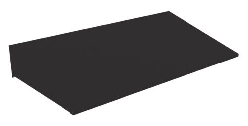 A black, rectangular, flat object with a smooth surface is seen against a white background, resembling a digital tablet or a thin platform.