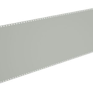 An empty, gray rectangular strip with evenly spaced holes along its longer edges, angled slightly from the top left to the bottom right. The strip has a matte finish and appears to be a blank piece of film or paper.