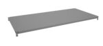 A rectangular, flat metal shelf with a gray finish. The shelf features small mounting holes at the edges for installation support. Its shown against a plain white background.