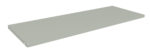 A rectangular gray metal shelf with a smooth surface and slightly raised edges, viewed from an angle, isolated on a white background.