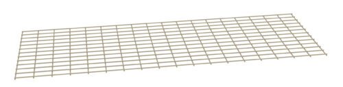 A beige wire mesh grid lies flat against a white background, creating a pattern of intersecting horizontal and vertical lines.
