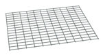 A rectangular metal wire mesh grid with evenly spaced horizontal and vertical lines creating square openings, viewed from an angle against a white background.