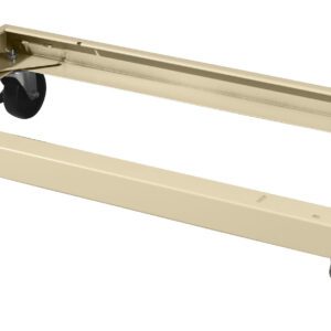 A beige rectangular metal dolly with four black caster wheels, designed for moving heavy items. The dolly frame has reinforced corners and a label on one side.