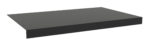 A smooth, black, rectangular, floating shelf with a minimalist design, shown against a plain white background. The shelf appears sleek and modern, with no visible brackets or supports.