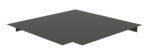 A flat, dark gray geometric shape resembling a large square with a small notch cut out of one side, viewed from above against a white background.
