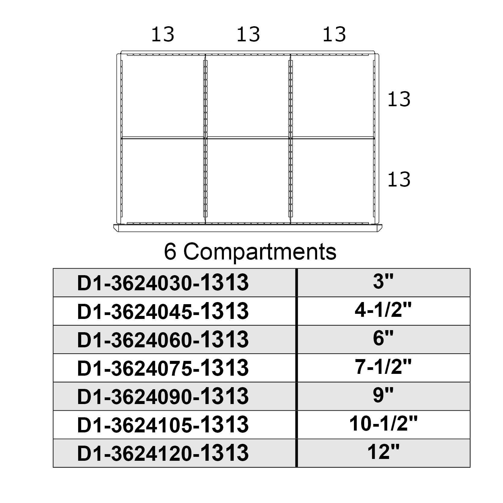 Borroughs DIS Drawer 6 Compartment Pre-Configured Drawer Interior, 36"W x 24"D