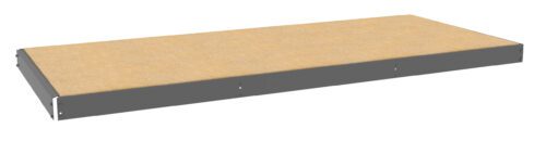 A rectangular wooden shelf with a beige surface and gray metal edges. The shelf appears to be designed for use in storage or shelving units.