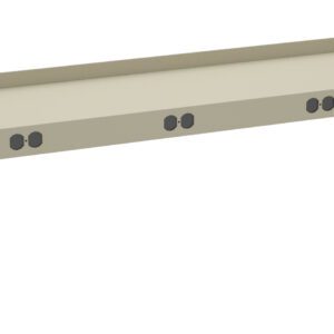 Tan metal power strip with multiple outlets and mounting brackets on either side.