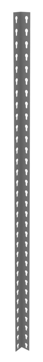 A vertical metal corner bead with a series of equally spaced holes along its length, designed for drywall installation. The metal is bent at a right angle, forming an L-shape for reinforcement.