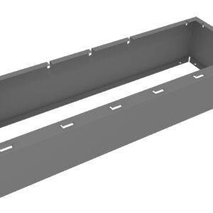 A gray, rectangular metal box with an open top and cut-out slots on the sides. The box appears to be designed for industrial or construction purposes.