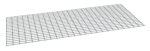 Image of a rectangular metal mesh grid with evenly spaced, intersecting horizontal and vertical lines. The grid is tilted at an angle, giving a three-dimensional appearance against a white background.