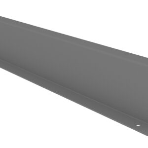 Gray, L-shaped metal bracket with holes at both ends, suitable for mounting or structural support. The surface appears smooth with a matte finish.