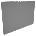 A sheet of gray paper viewed at an angle, featuring small perforated holes running along the top and bottom edges.