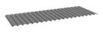 A 3D rendering of a rectangular, dark gray corrugated metal sheet with evenly spaced parallel ridges on a white background.
