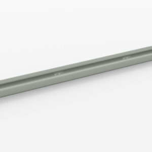 A long, narrow, light gray metal bracket with a slightly curved profile and a few holes evenly spaced along its length, set against a plain white background.