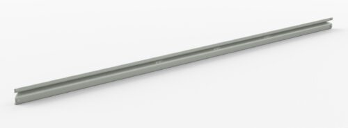 A long, narrow, light gray metal bracket with a slightly curved profile and a few holes evenly spaced along its length, set against a plain white background.