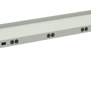 A white, rectangular metal structure with a flat top features multiple circular sockets and a control switch, designed for installation or assembly use. The image shows a perspective view of the product against a plain background.