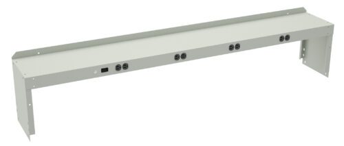 A white, rectangular metal structure with a flat top features multiple circular sockets and a control switch, designed for installation or assembly use. The image shows a perspective view of the product against a plain background.
