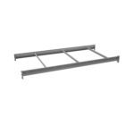 Image of a gray, metallic structural support beam with four evenly spaced, perpendicular crossbars. The ends have connective brackets, indicating its part of a larger assembly system. The perspective shows depth and a 3D appearance.