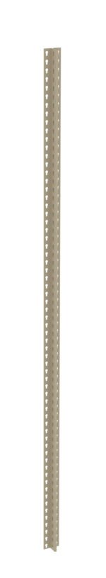 A vertical, beige metal post with evenly spaced triangular holes along its length, used for shelving or structural support. The background is plain white.