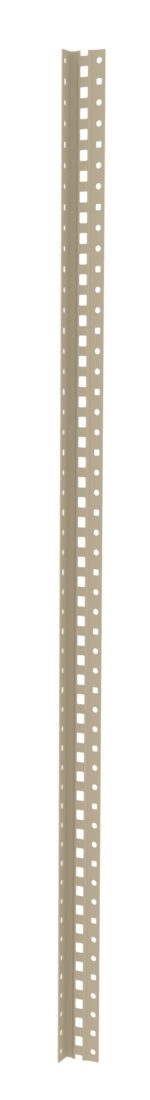 A long, beige-colored perforated metal angle with evenly spaced square holes along its length, used for structural support or mounting in various construction applications, is shown against a white background.