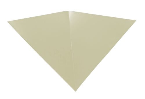 A light green, triangular piece of paper is folded in half vertically, creating a slight crease down the center. The paper has clean edges and a smooth texture. The background is plain white.