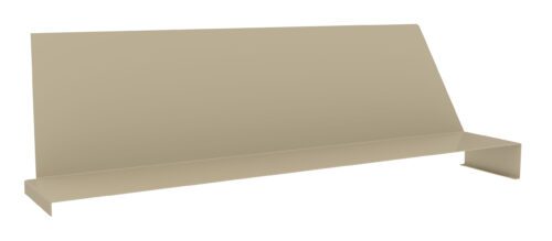 dtrfxs8egm4crznqqj7b.jpg A beige, angled metal book display stand with an upright back and a flat base that extends forward, featuring side supports.