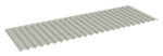 A gray, rectangular corrugated metal sheet with evenly spaced parallel ridges, viewed at an angle from above.