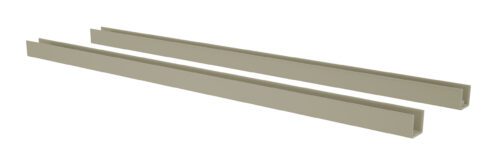 Two beige steel channels placed side by side on a white background. Each channel is long and rectangular with open grooves along one edge.