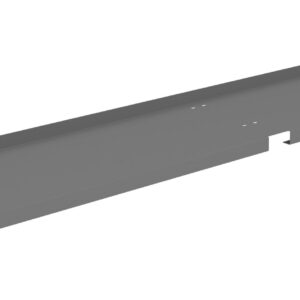 A long, rectangular, gray metal plate with raised edges and cutouts, shown on a white background.