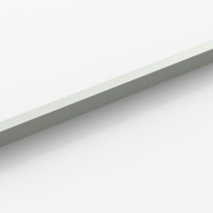 A long, thin, metallic bar with a rectangular cross-section and mounting brackets at both ends, placed on a white surface.