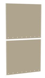 Two blank sheets of beige perforated paper are shown. They are aligned vertically with small square holes along the top and bottom edges, typically used for dot matrix or line printing. The paper sheets are separated by a small gap.