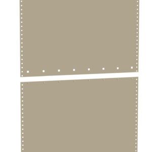 Two blank sheets of beige perforated paper are shown. They are aligned vertically with small square holes along the top and bottom edges, typically used for dot matrix or line printing. The paper sheets are separated by a small gap.