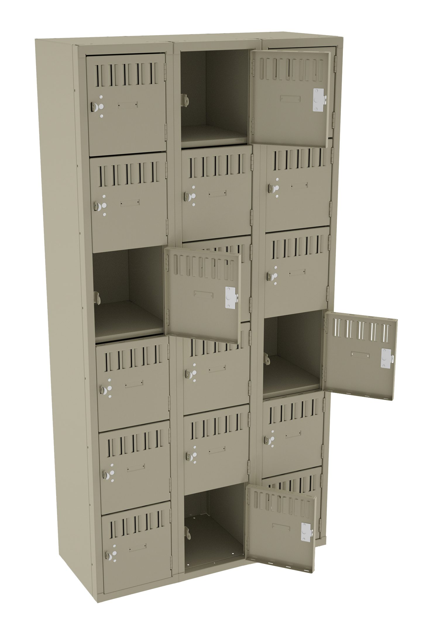 36" W x Three-Wide Unassembled Six-Tier Box Locker without Legs Sand