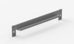 A gray metal rack mount bracket with four holes, two on each end, designed for securing equipment in a rack enclosure. The bracket is slightly angled and has a clean, industrial appearance.