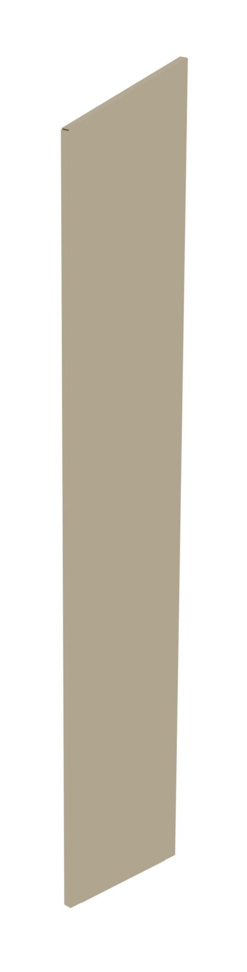 Tall, thin, rectangular beige panel positioned at an angle on a white background.